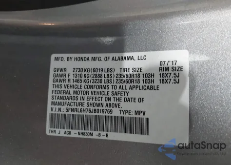 2018 Honda Odyssey Ex-L from USA, damaged, VIN 5FNRL6H76JB019769